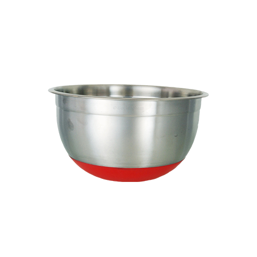 Buckingham Stainless Steel Salad Mixing Bowl Silver with Red Silicone Cladding 20cm 3 Litre