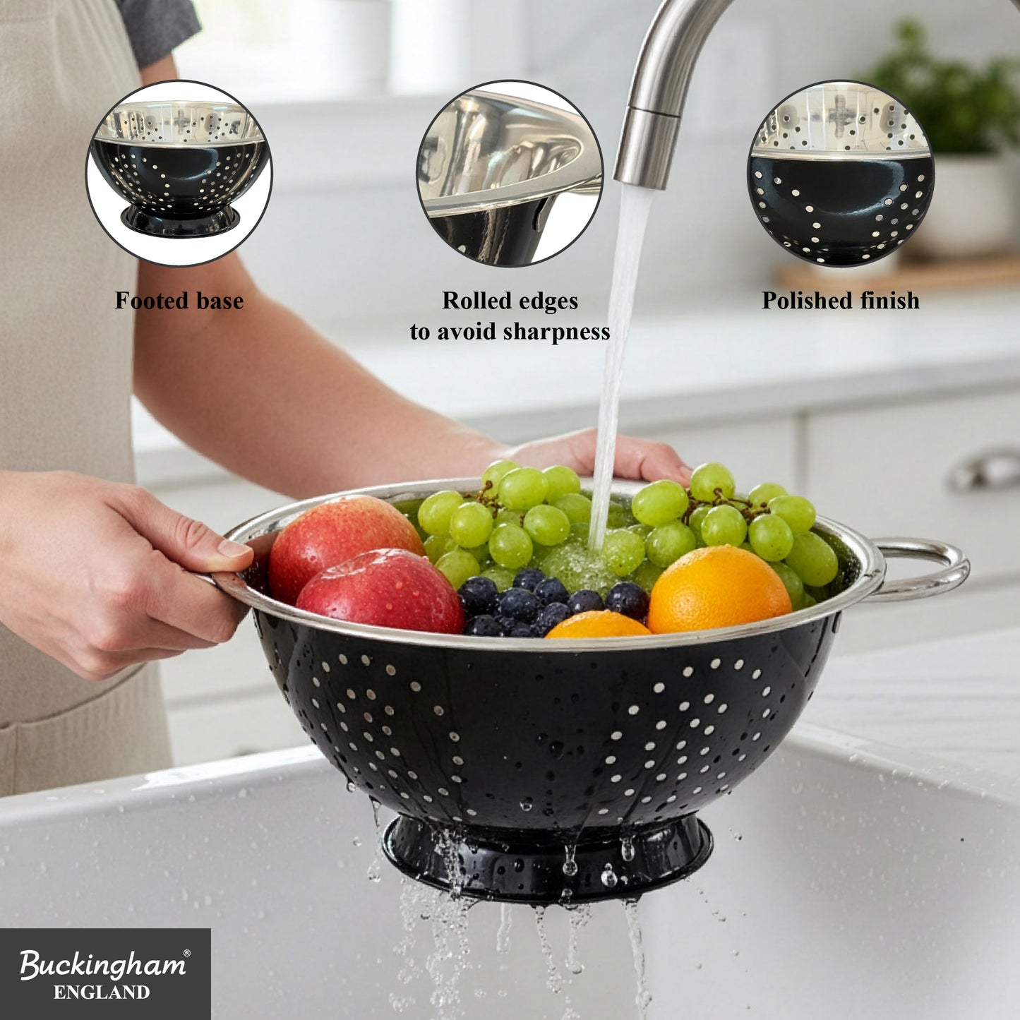 Buckingham Stainless Steel Deep Colander Black