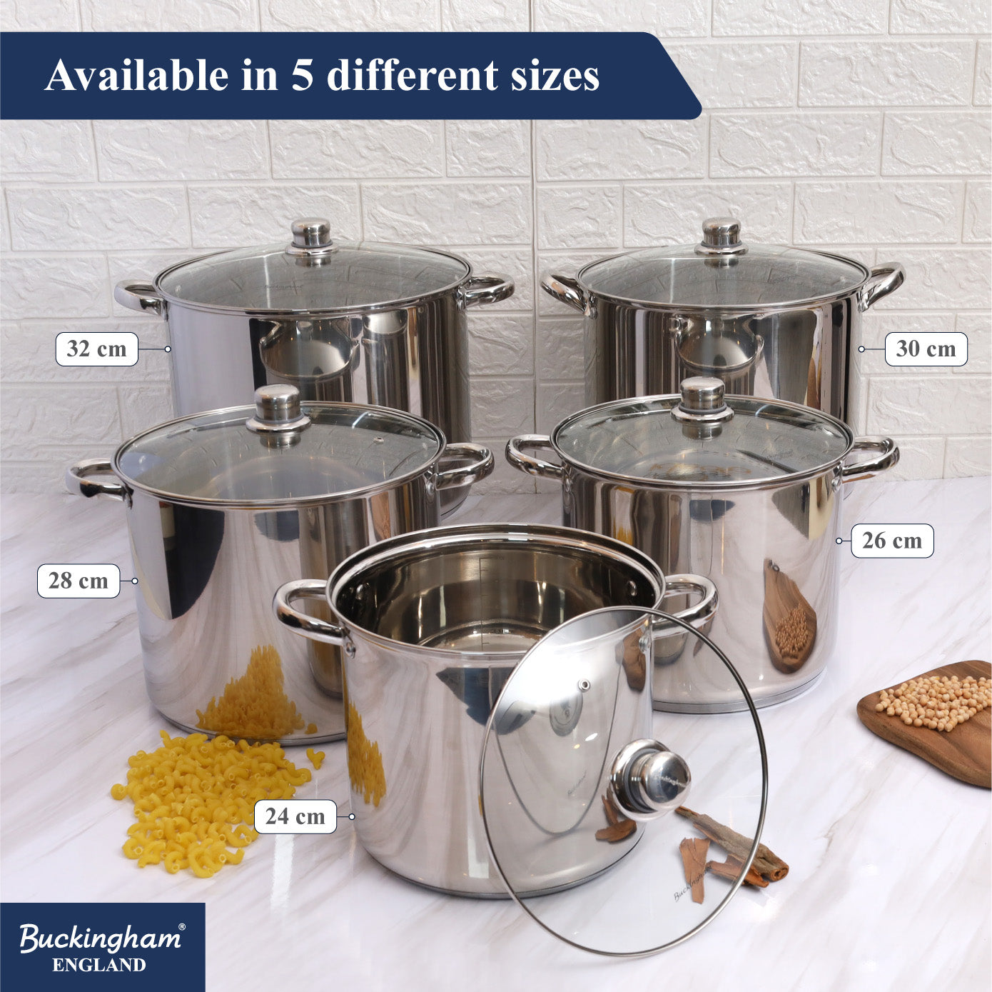 Buckingham Premium Stainless Steel Stock Pot with Glass Lid