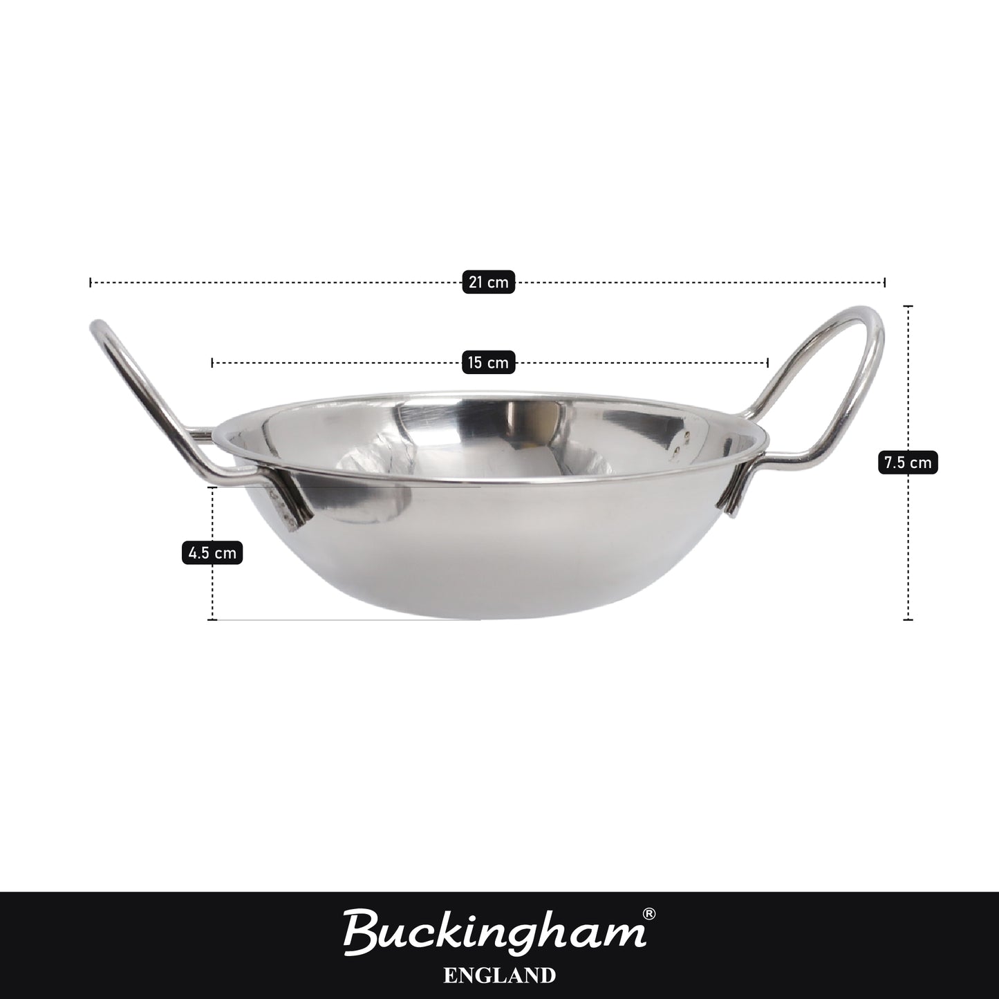 Buckingham Pack of 12 Stainless Steel Balti Dishe 15 cm