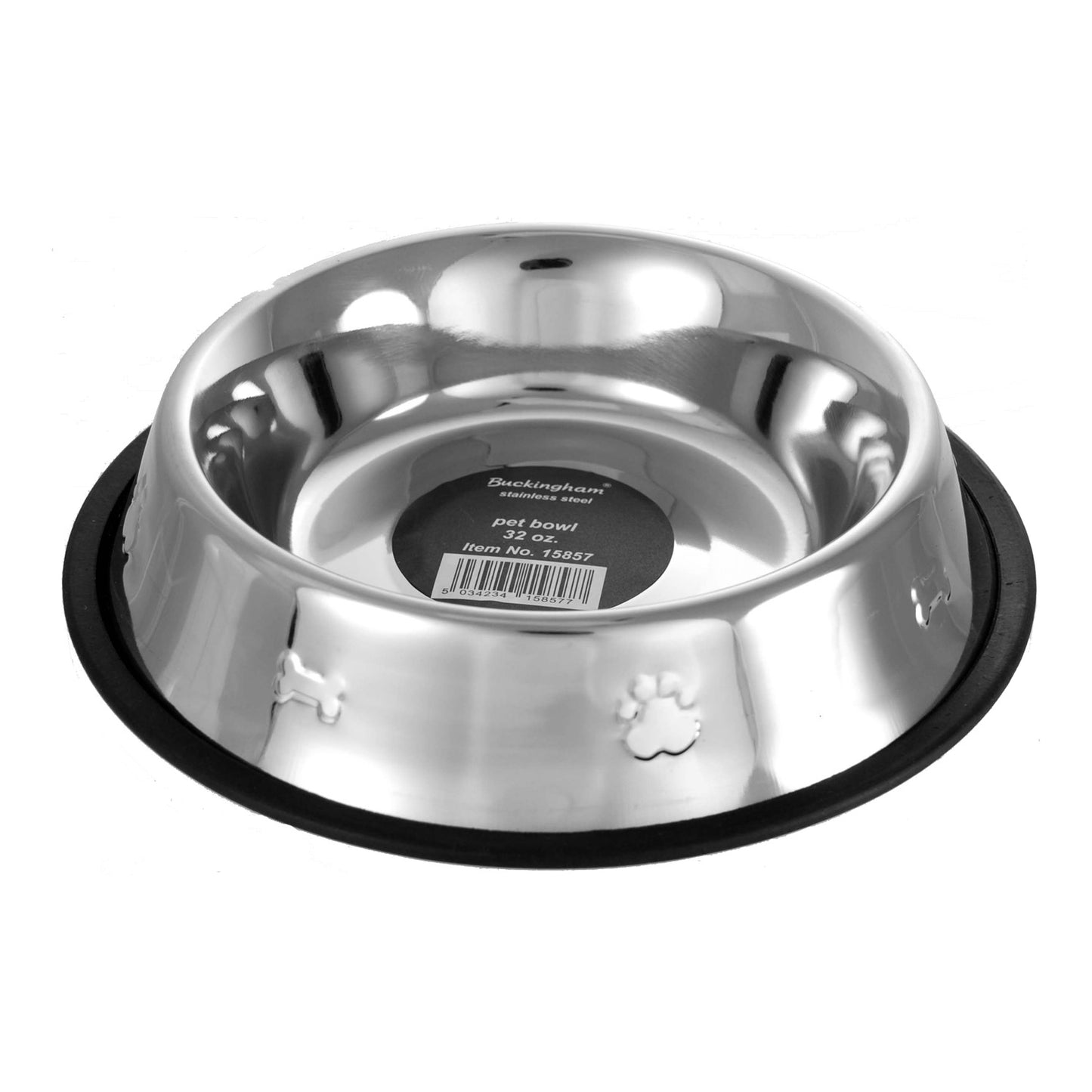 Stainless Steel Buckingham Dog Bowl (32oz) W/ Paw Motif