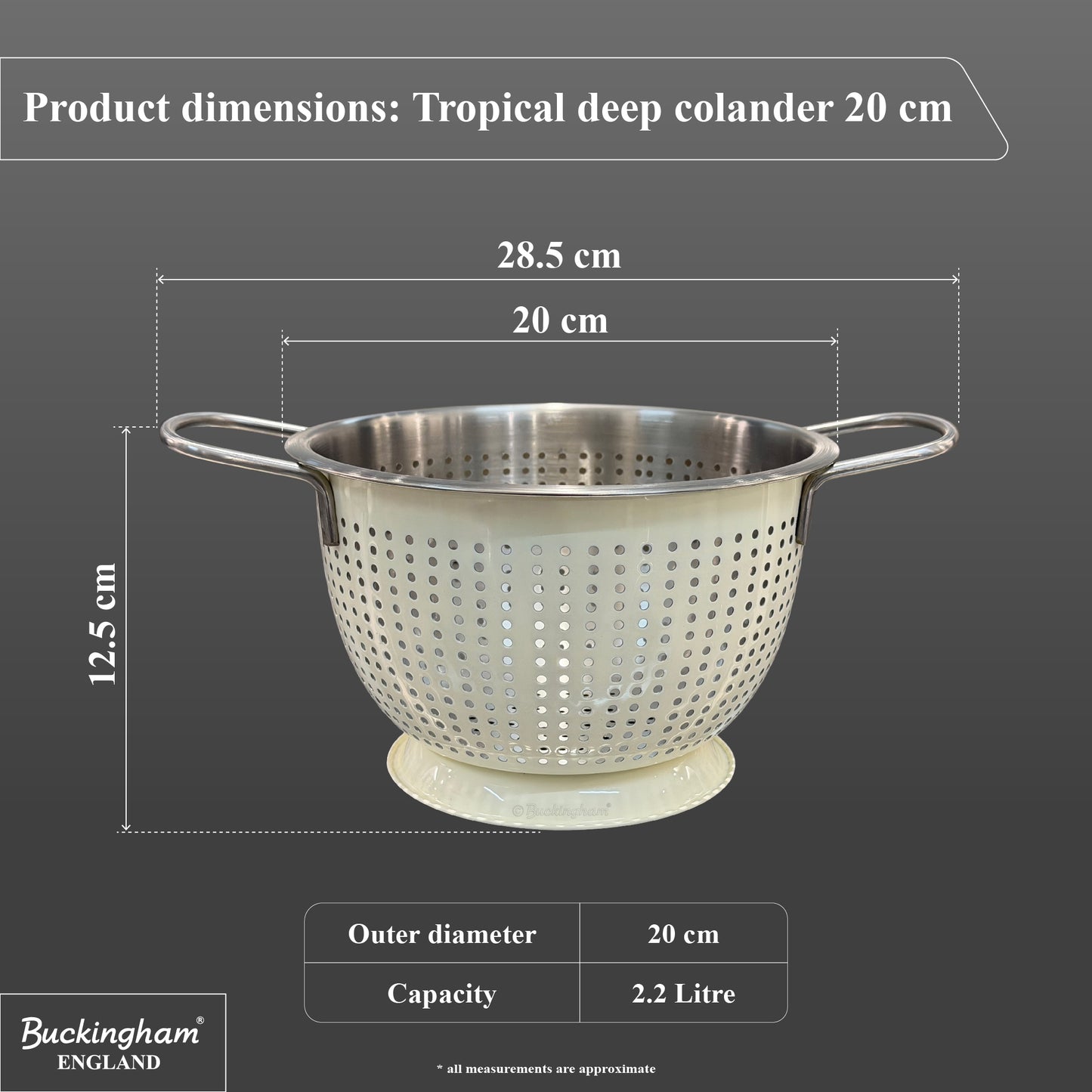 Buckingham Stainless Steel Tropical Deep Colander Cream