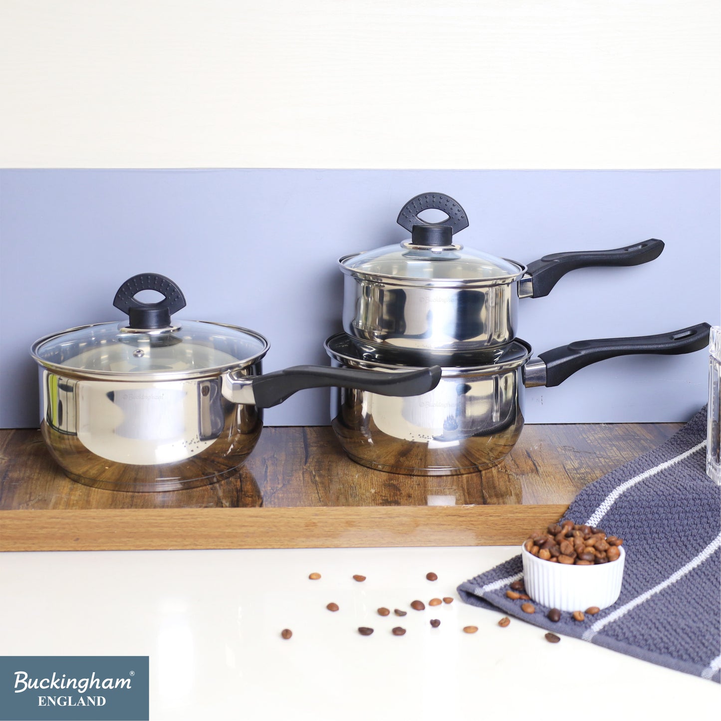 Buckingham 3 Piece Induction Stainless Steel Cookware Saucepan Set