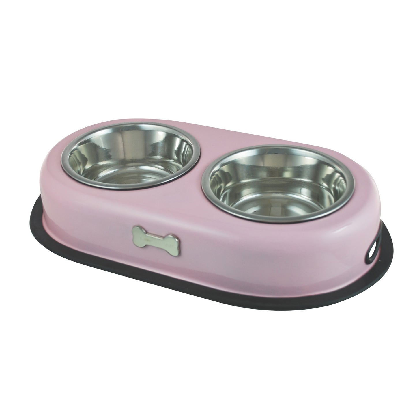 Buckingham Stainless Steel Double Dog Bowls Pink