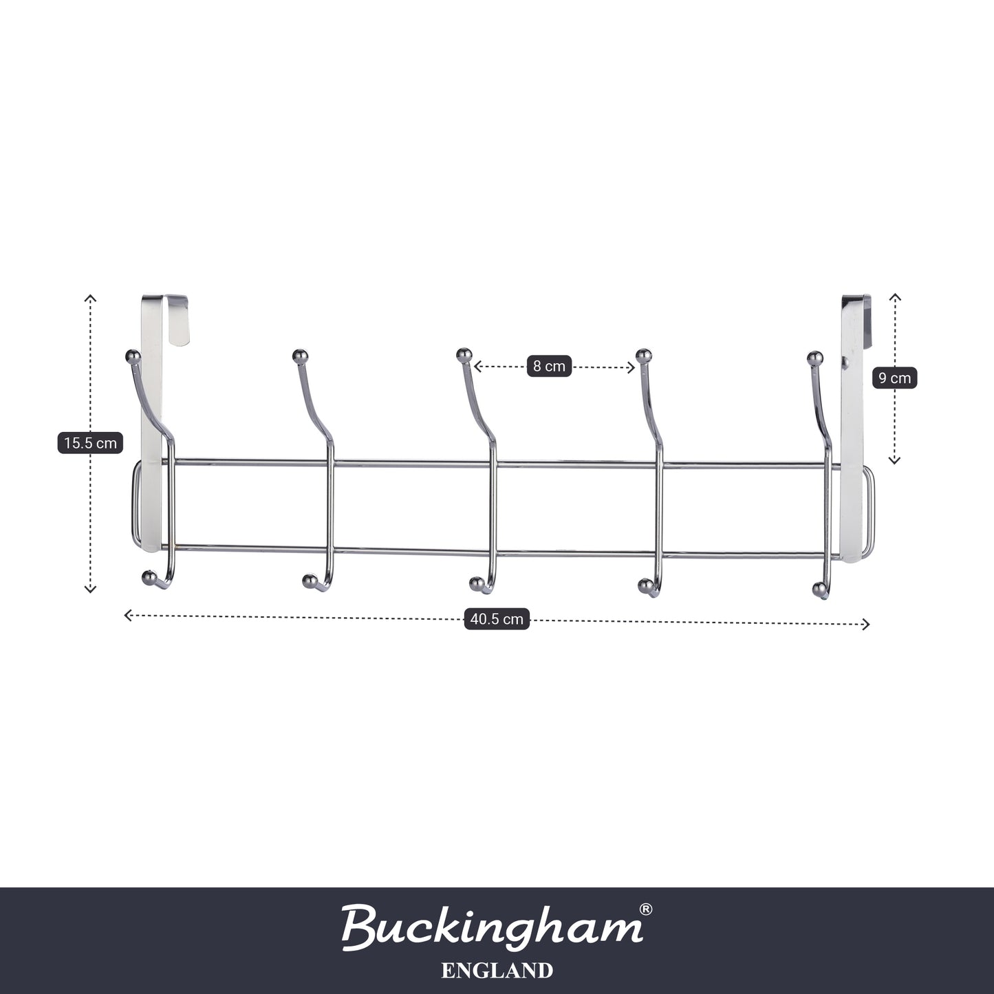 Buckingham Over The Door 10 Hook Coat Hanger Chrome-Premium Quality.