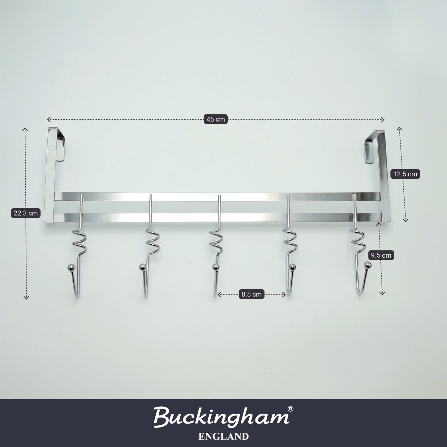 Buckingham Premium Quality Over The Door 5 Hook Hanger-Chrome.