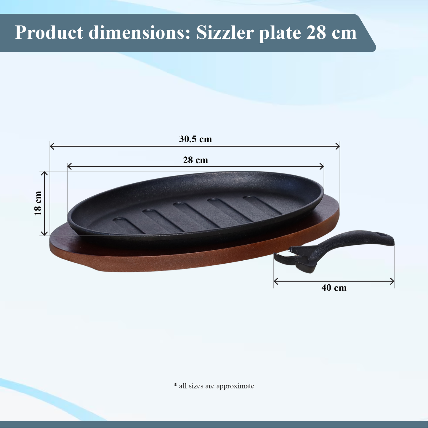 Buckingham Cast Iron Sizzling Dish Steak Platter with wooden base