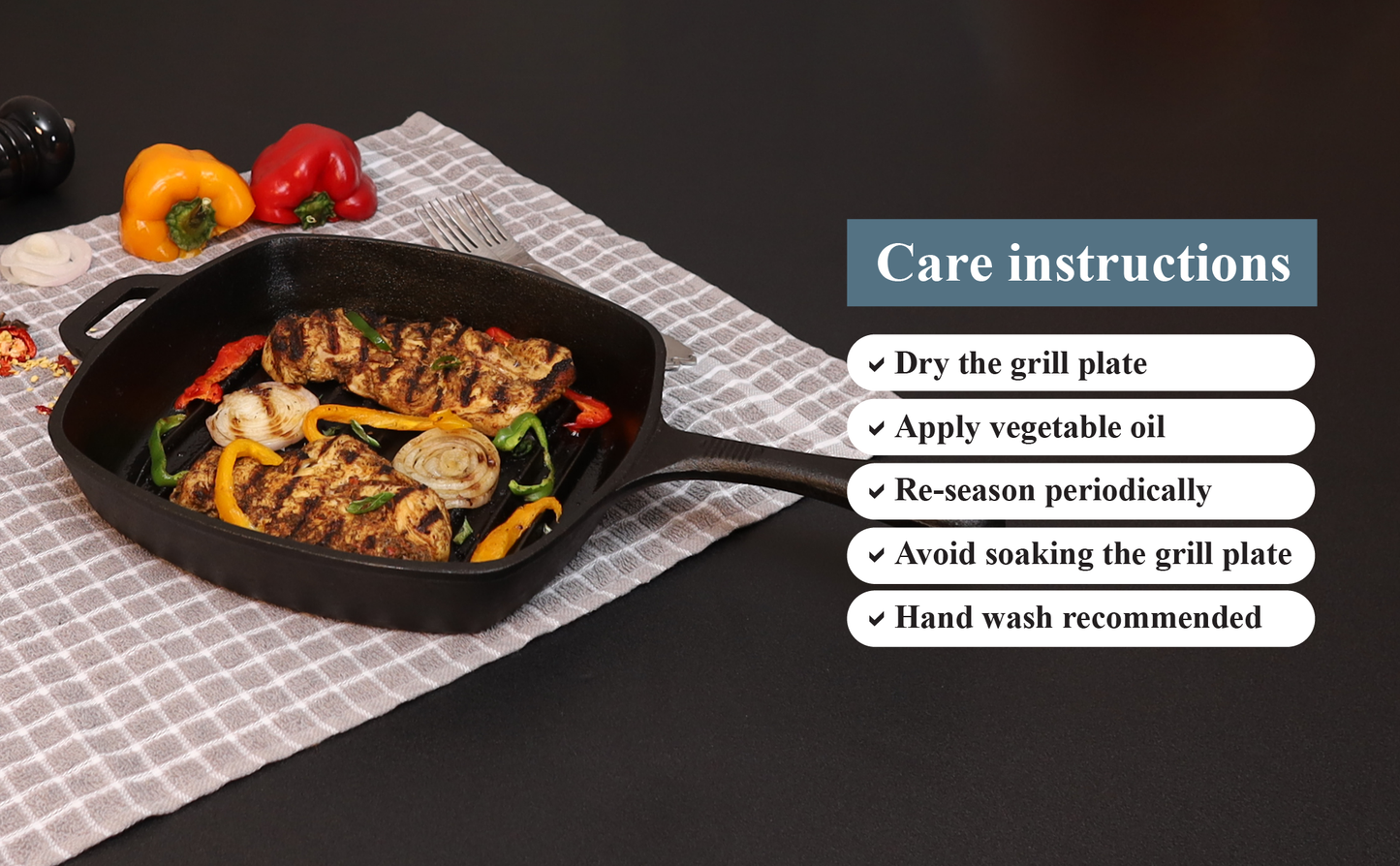 Buckingham Pre-Seasoned Cast Iron Grill Pan 24 cm