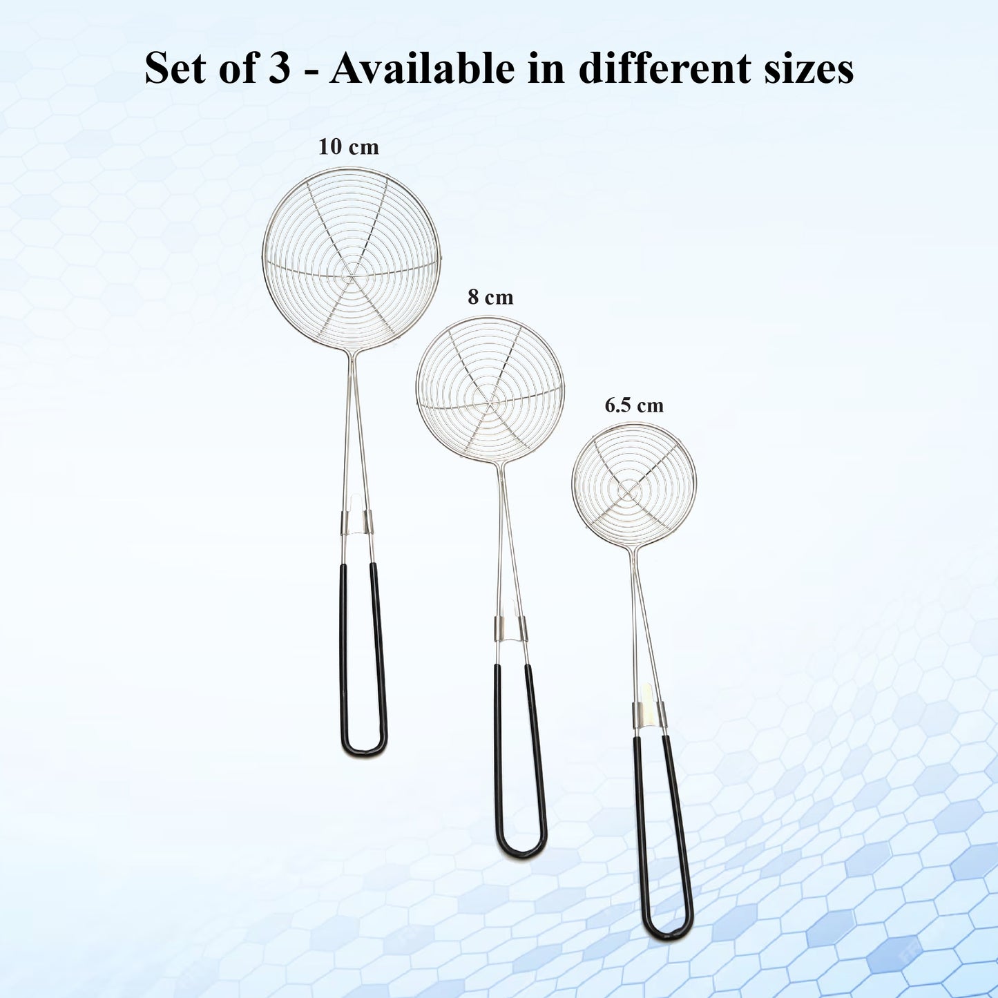 Buckingham Stainless Steel Set of 3 Scooping Peas Ladle Skimmer with Silicone Grip