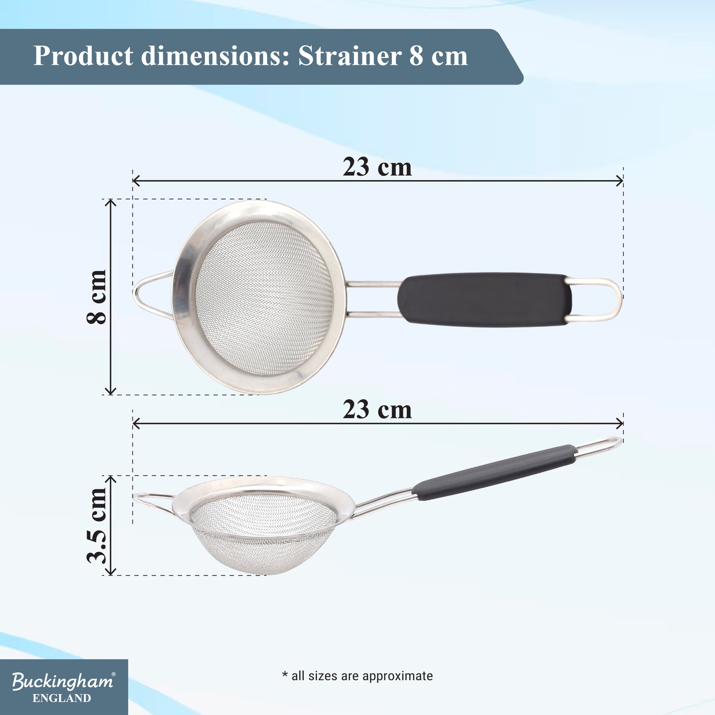 Buckingham Stainless Steel Fine Mesh Strainer with Black Handle