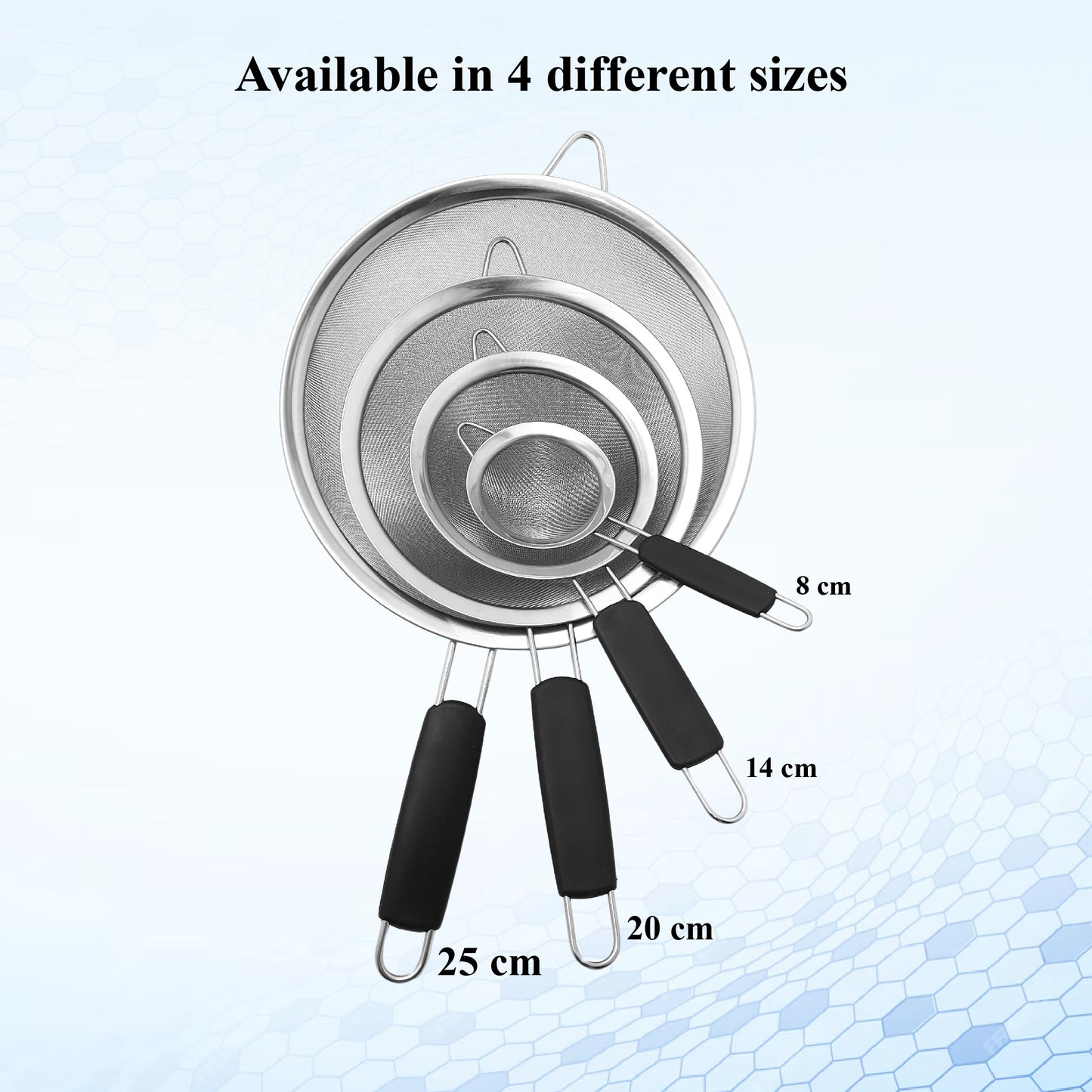 Buckingham Stainless Steel Fine Mesh Strainer with Black Flat Handle