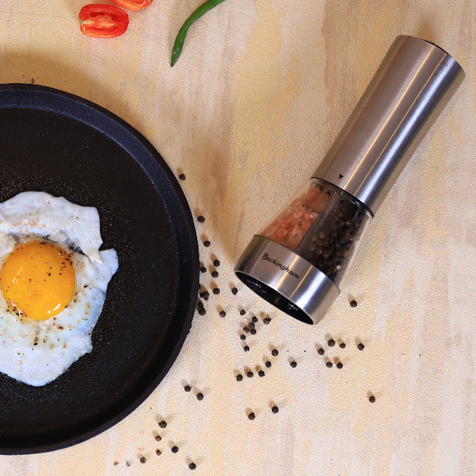 Buckingham Stainless Steel Electric Salt and Pepper Mill Dual 2 in 1 Battery Operated