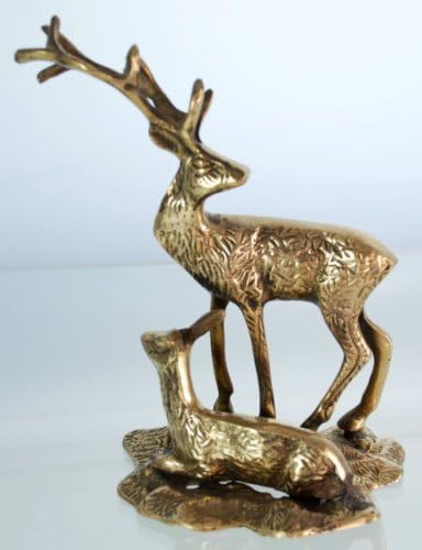 Buckingham Solid Brass Stag & Baby On Base Ornament Figurine Collectible Metal