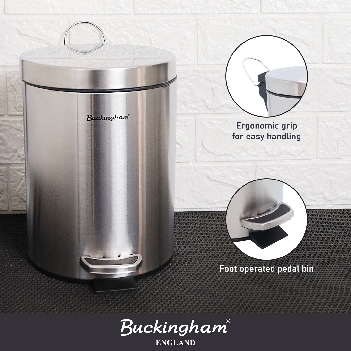 Buckingham Stainless Steel Pedal Bin with Soft Closing