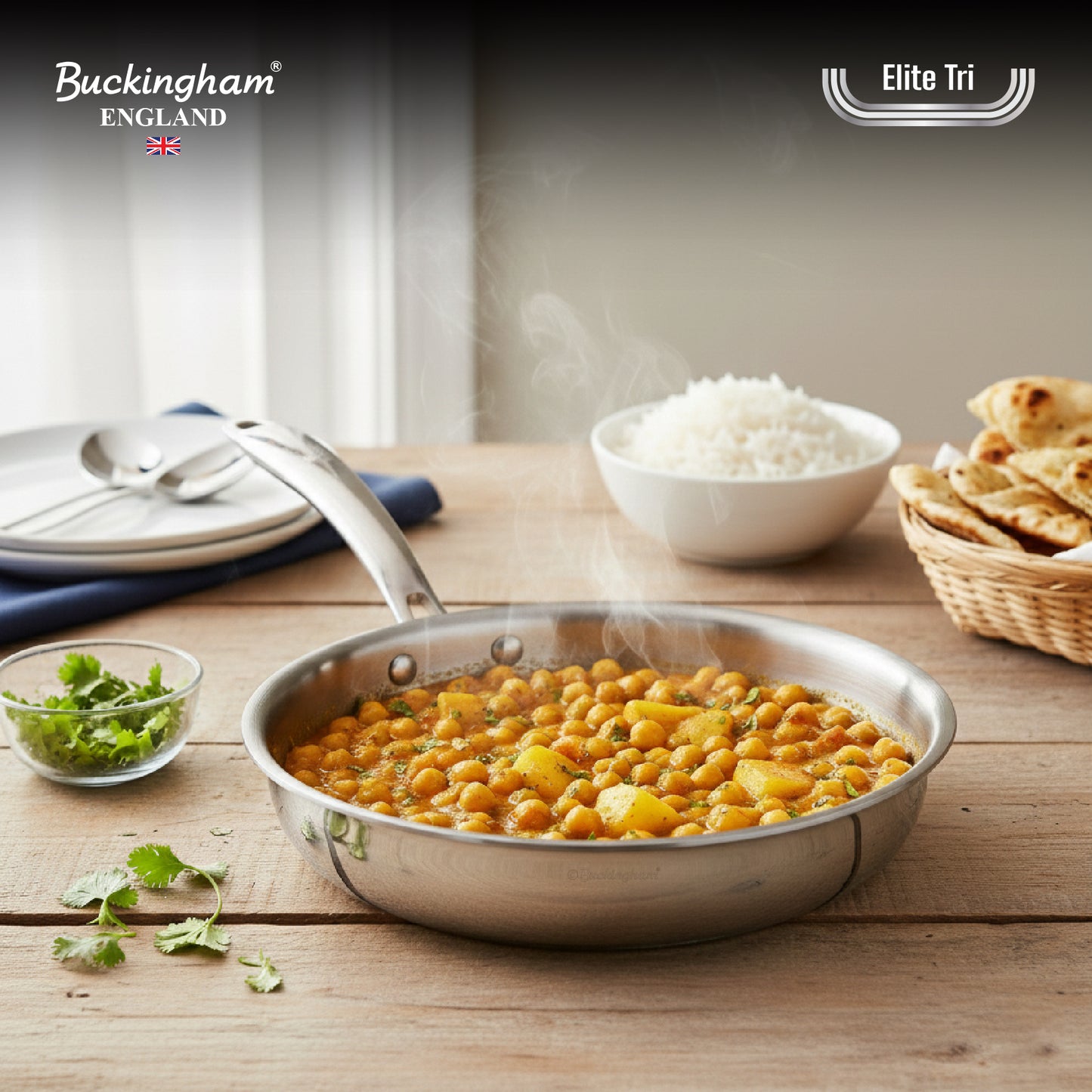 Buckingham Elite-Tri 18/8 Stainless Steel Frying Pan Uncoated.