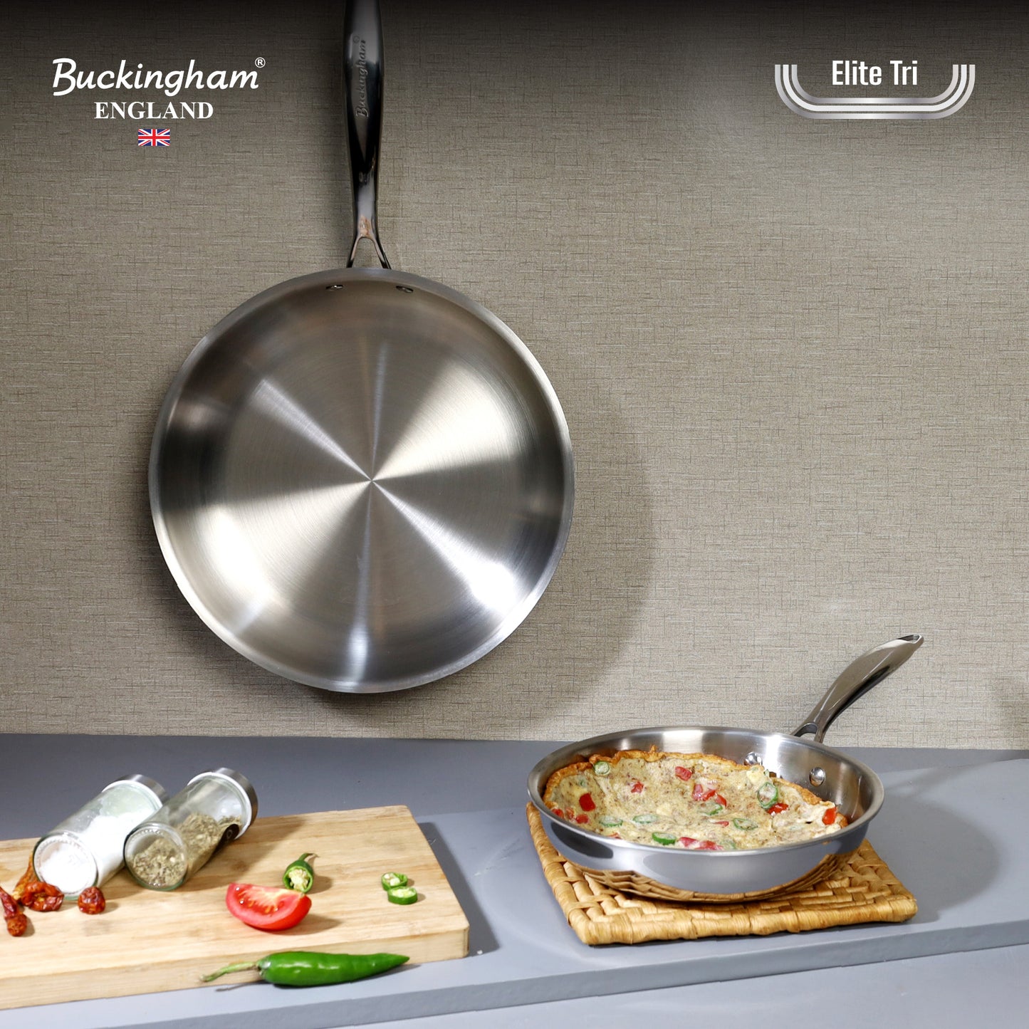 Buckingham Elite-Tri 18/8 Stainless Steel Frying Pan set of 2, Uncoated
