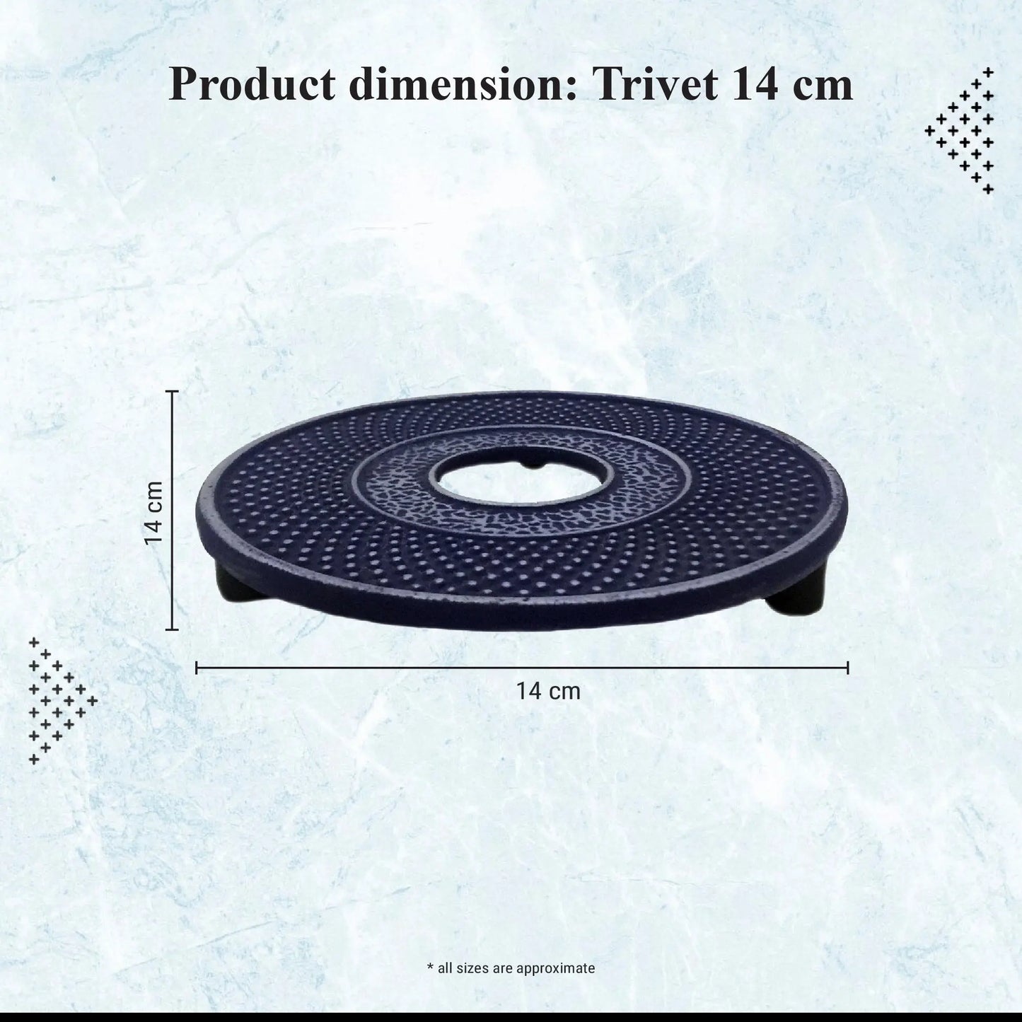 Buckingham Japanese Style Cast Iron Trivet Hot Plate Pot Stand Worktop Protector, 14 cm, Blue, Pimple Buckingham