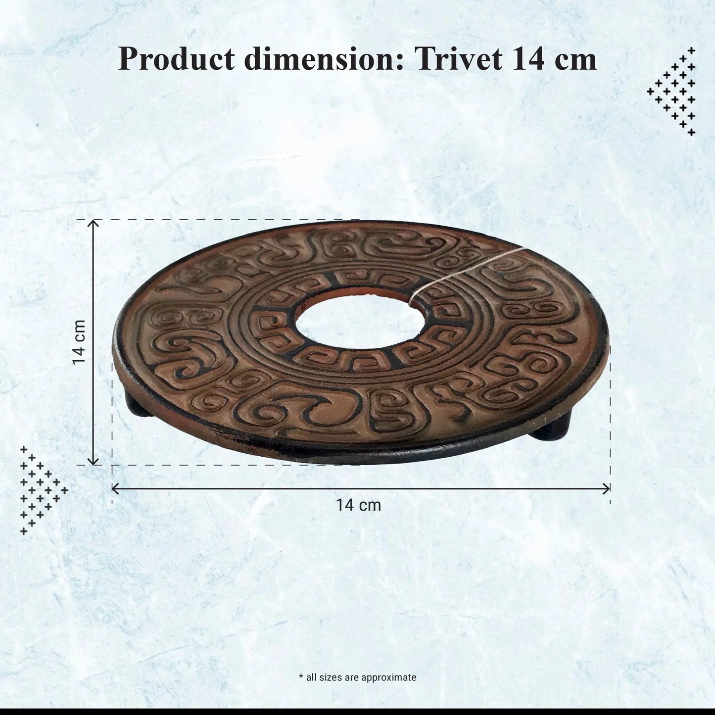 Buckingham Japanese Style Cast Iron Trivet Hot Plate Pot Stand Worktop Protector, 14 cm, Brown, Aztec Buckingham