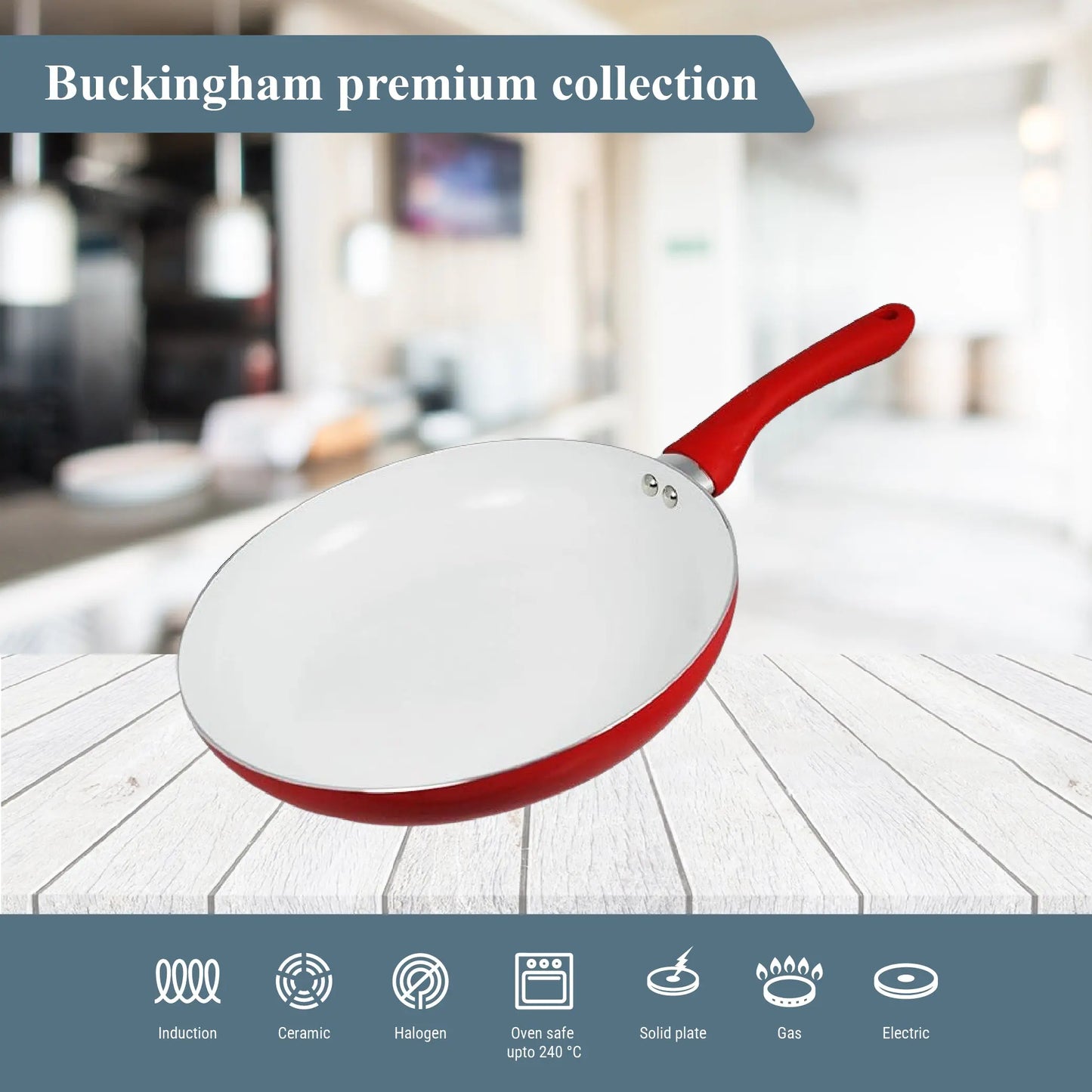 Buckingham Premium Induction Ceramic Coated Frying Pan 24 cm , Red Buckingham Cookware UK