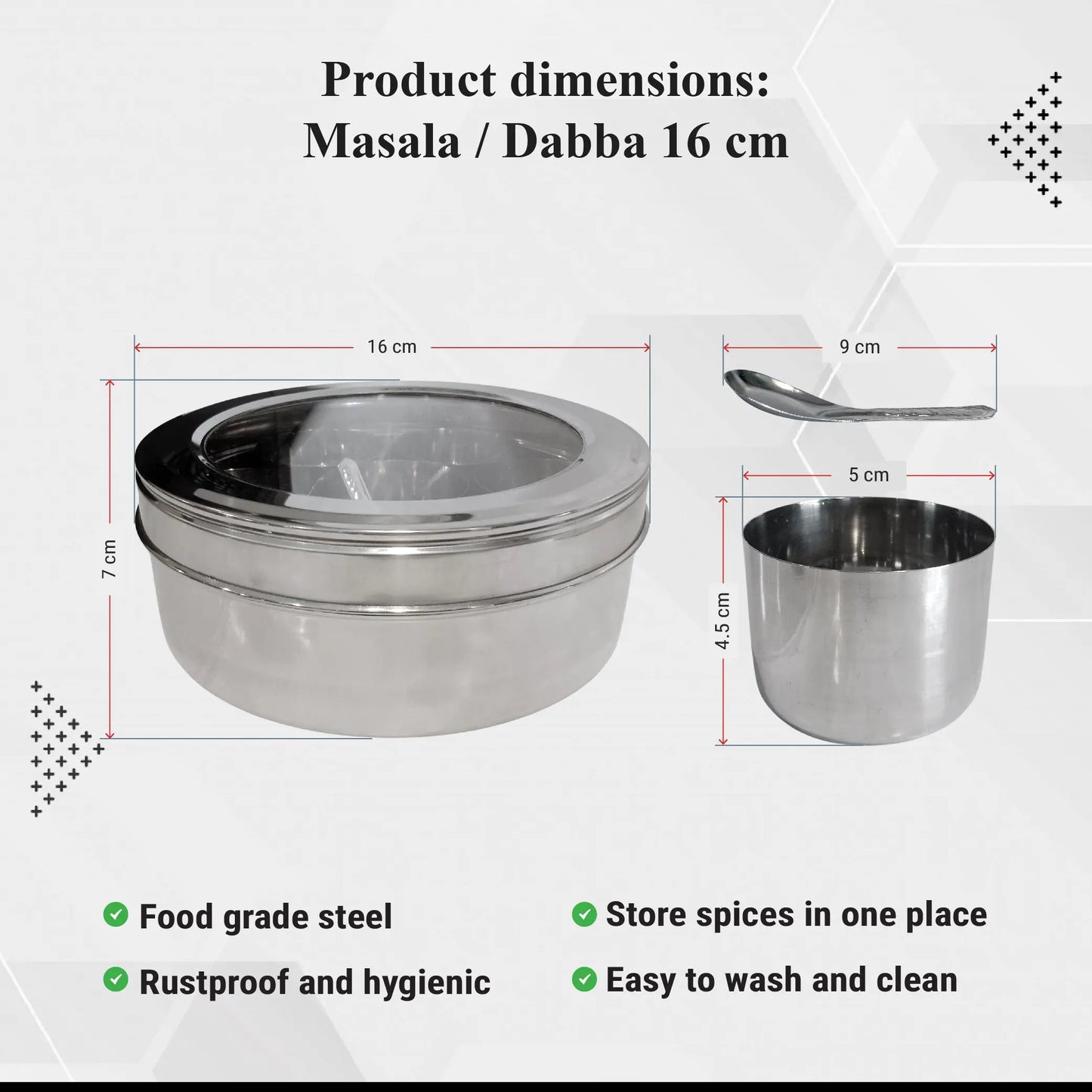 Buckingham Stainless Steel Masala Dabba Spice Box Set with 7 Inner Cups 1 Spoon