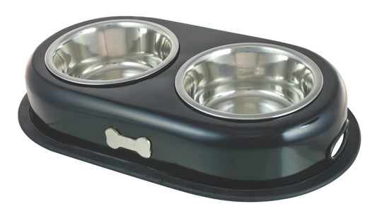 Buckingham Stainless Steel Double Dog Bowls Pet Twin Dish Water Food Station, Black