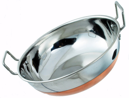 Buckingham Stainless Steel Copper Base Balti Dish Curry Food Cook Serving Dish, 28 cm