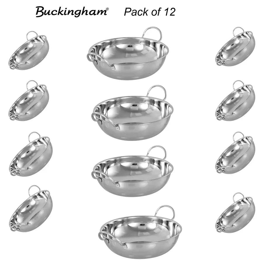 Buckingham Stainless Steel Balti Dish Indian Curry Food Serving Dish 15 cm, Pack of 12 Buckingham