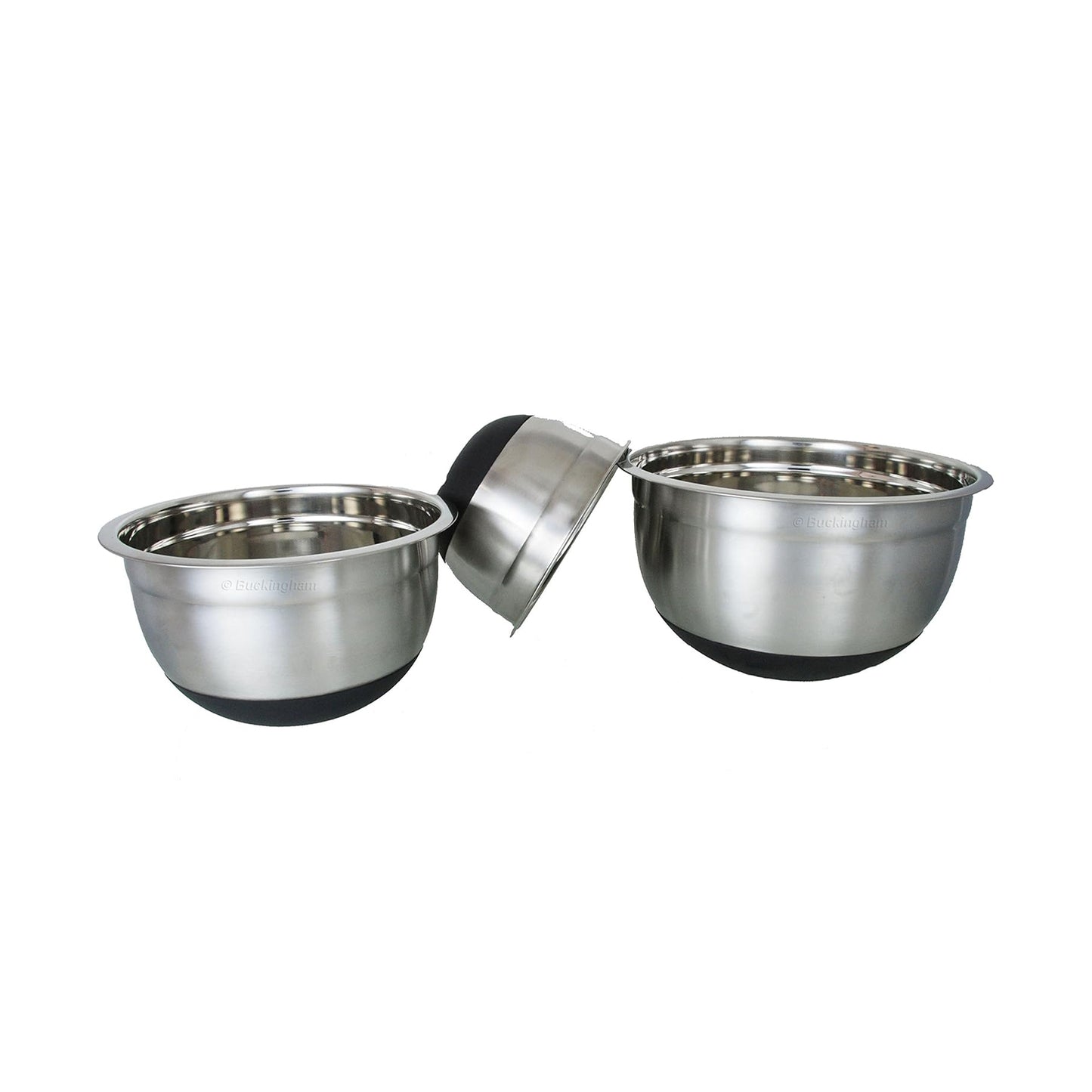Buckingham Set of 3 Stylish Stainless Steel Salad/Mixing Bowls 18 cm, 22.5 cm & 26 cm