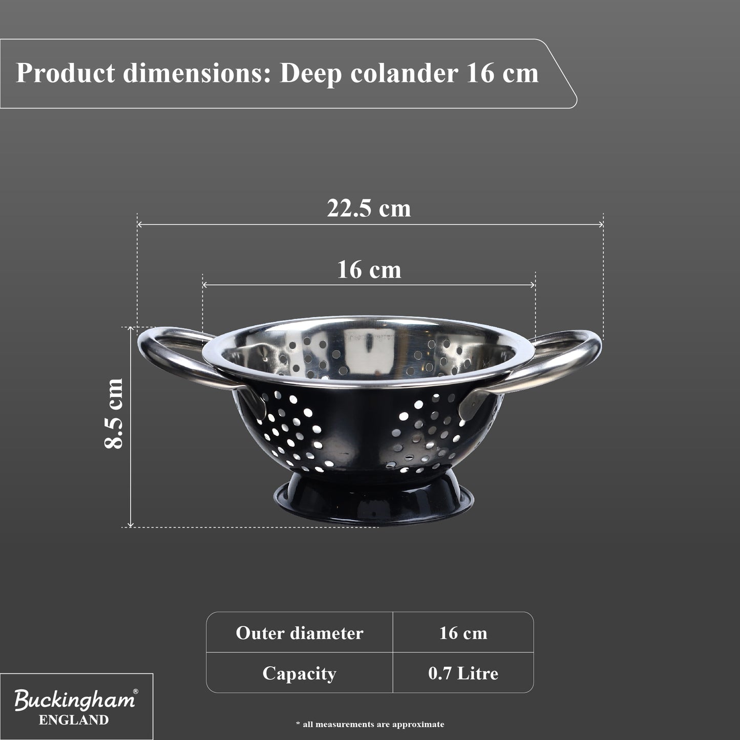 Buckingham Stainless Steel Deep Colander Black