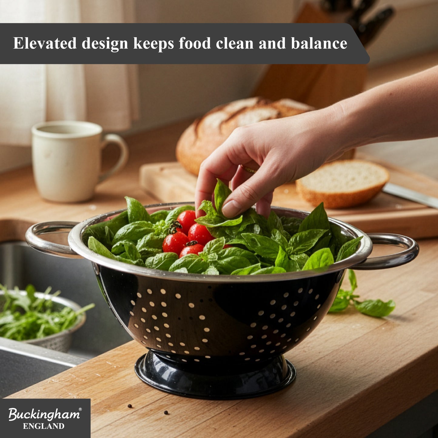 Buckingham Stainless Steel Deep Colander Black