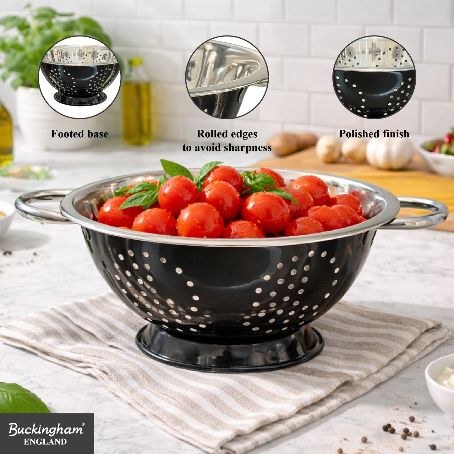 Buckingham Stainless Steel Deep Colander Black