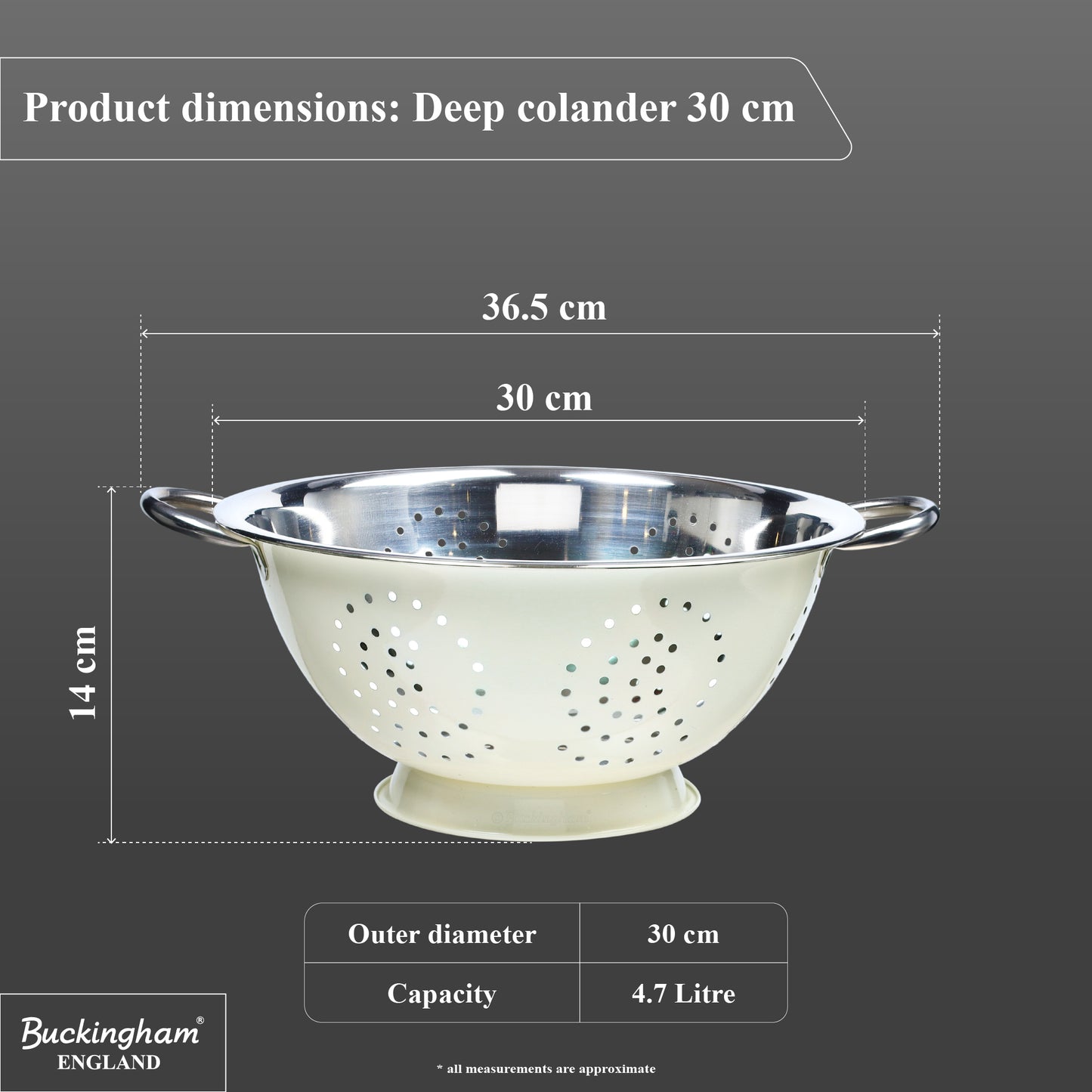 Buckingham Stainless steep Deep colander Cream