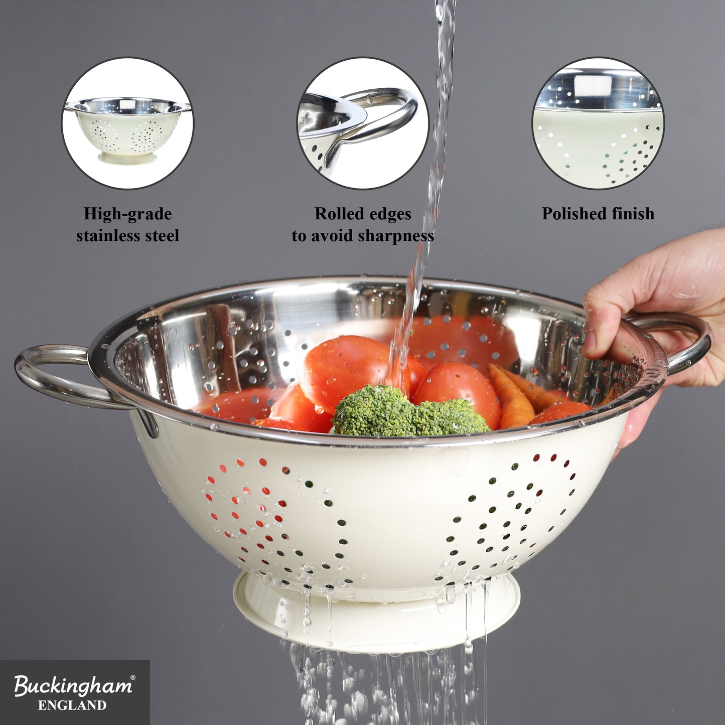 Buckingham Stainless steep Deep colander Cream