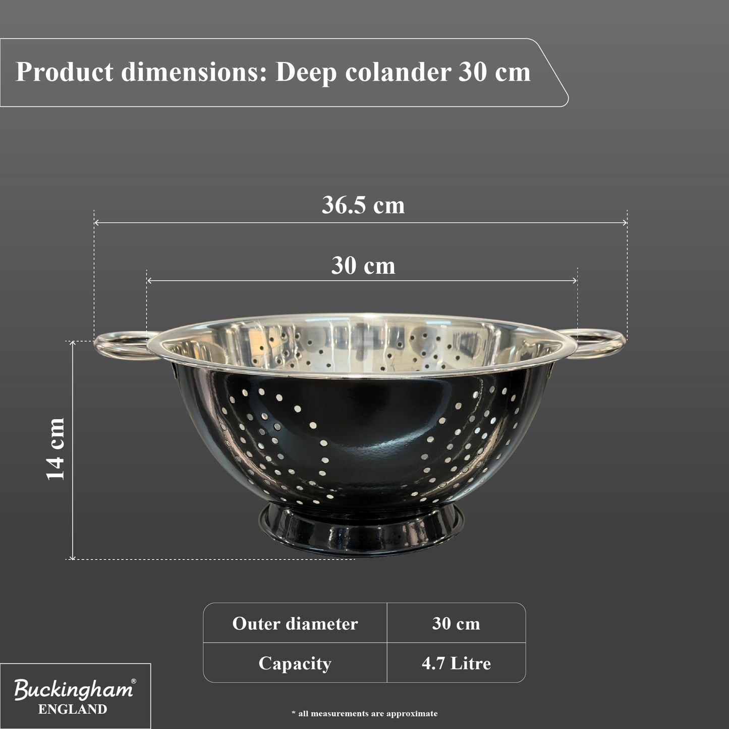 Buckingham Stainless Steel Deep Colander Black