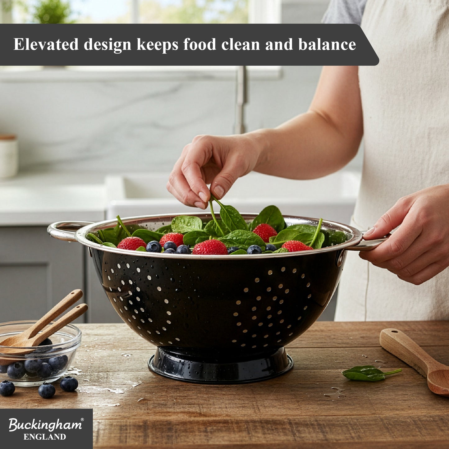 Buckingham Stainless Steel Deep Colander Black