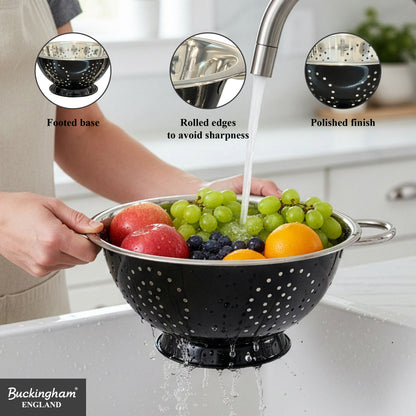 Buckingham Stainless Steel Deep Colander Black