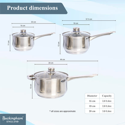 Buckingham 3-Piece Deep Saucepan Set