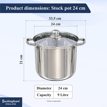 Buckingham Premium Stainless Steel Stock Pot with Glass Lid