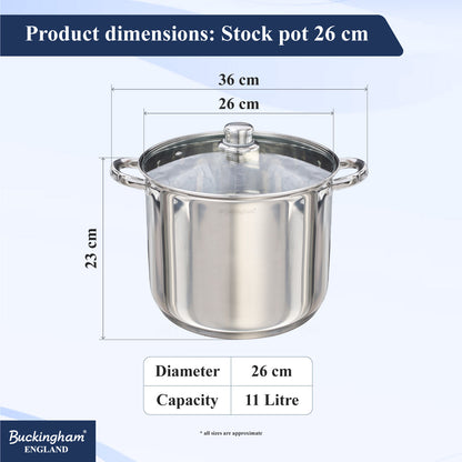 Buckingham Premium Stainless Steel Stock Pot with Glass Lid