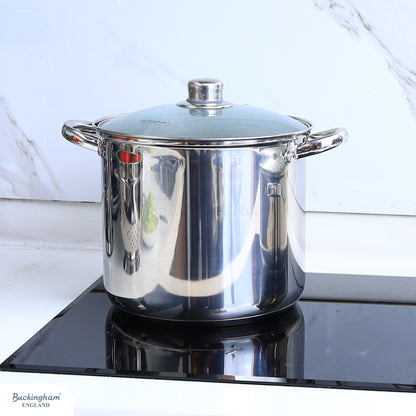 Buckingham Induction Stainless Steel Stock Pot  with Glass Lid 26 cm / 11 litres Silver