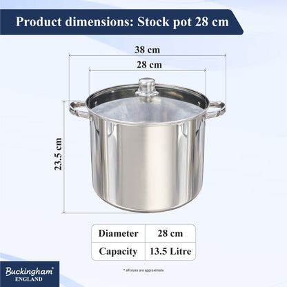 Buckingham Premium Stainless Steel Stock Pot with Glass Lid