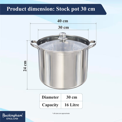 Buckingham Premium Stainless Steel Stock Pot with Glass Lid