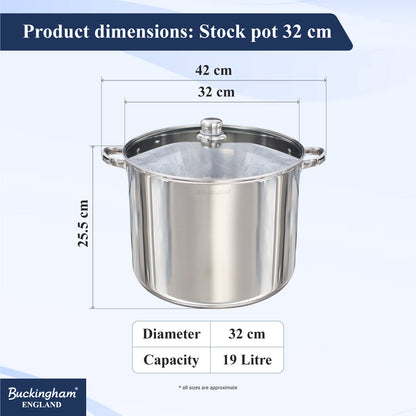 Buckingham Premium Stainless Steel Stock Pot with Glass Lid