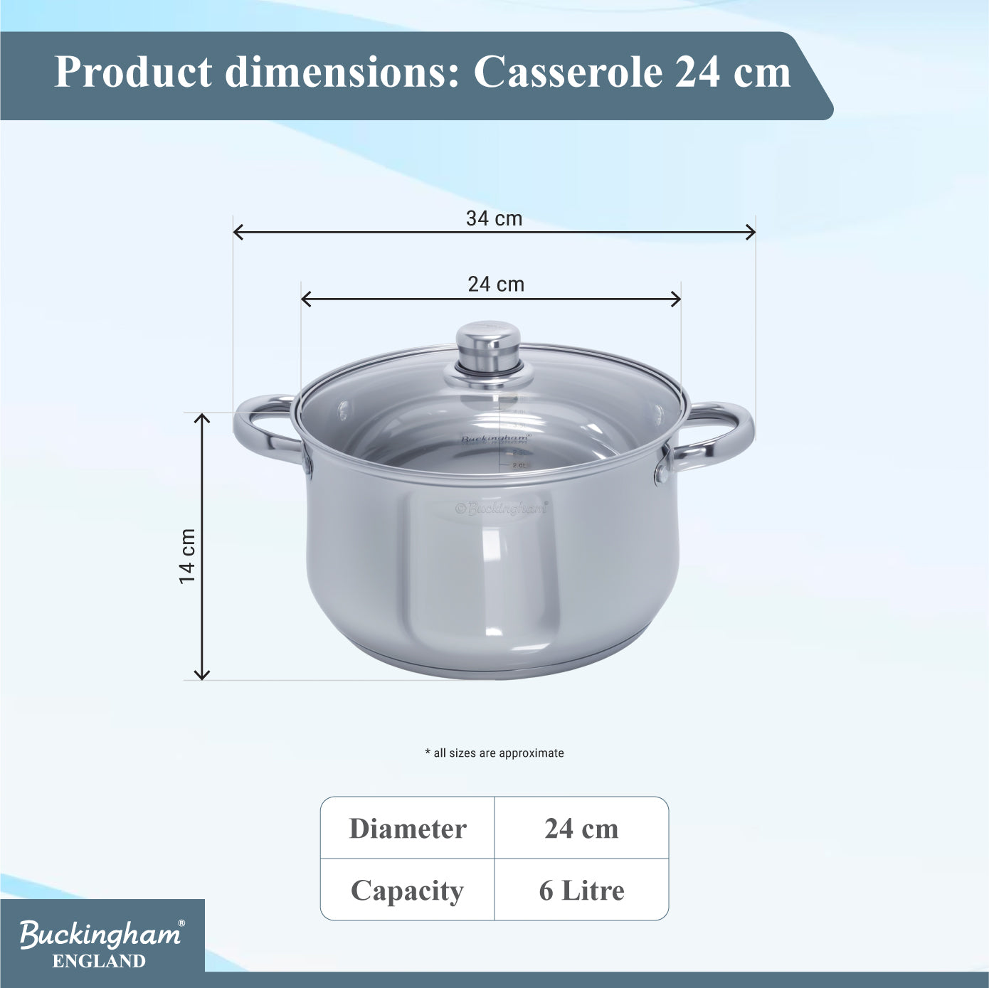Buckingham Stainless Steel Casserole Pan with Tempered Glass Lid