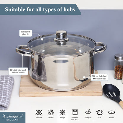 Buckingham Stainless Steel Casserole Pan with Tempered Glass Lid