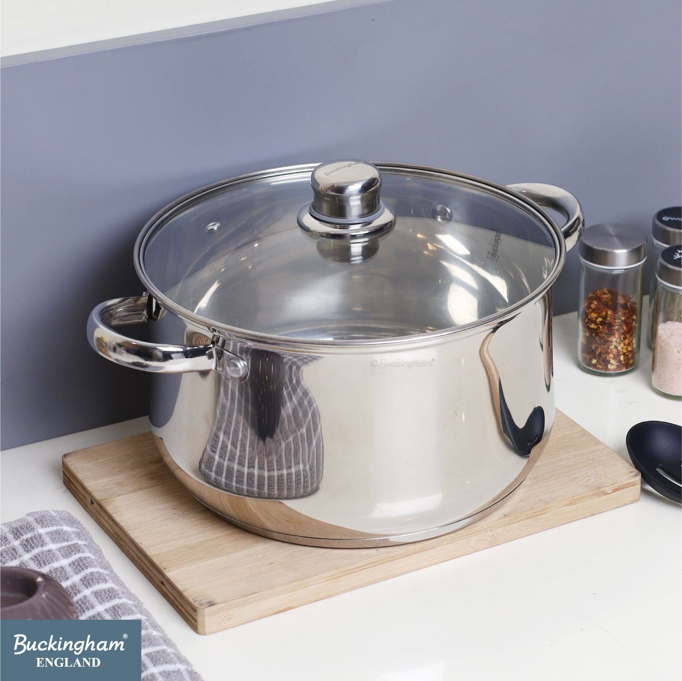 Buckingham Stainless Steel Casserole Pan with Tempered Glass Lid