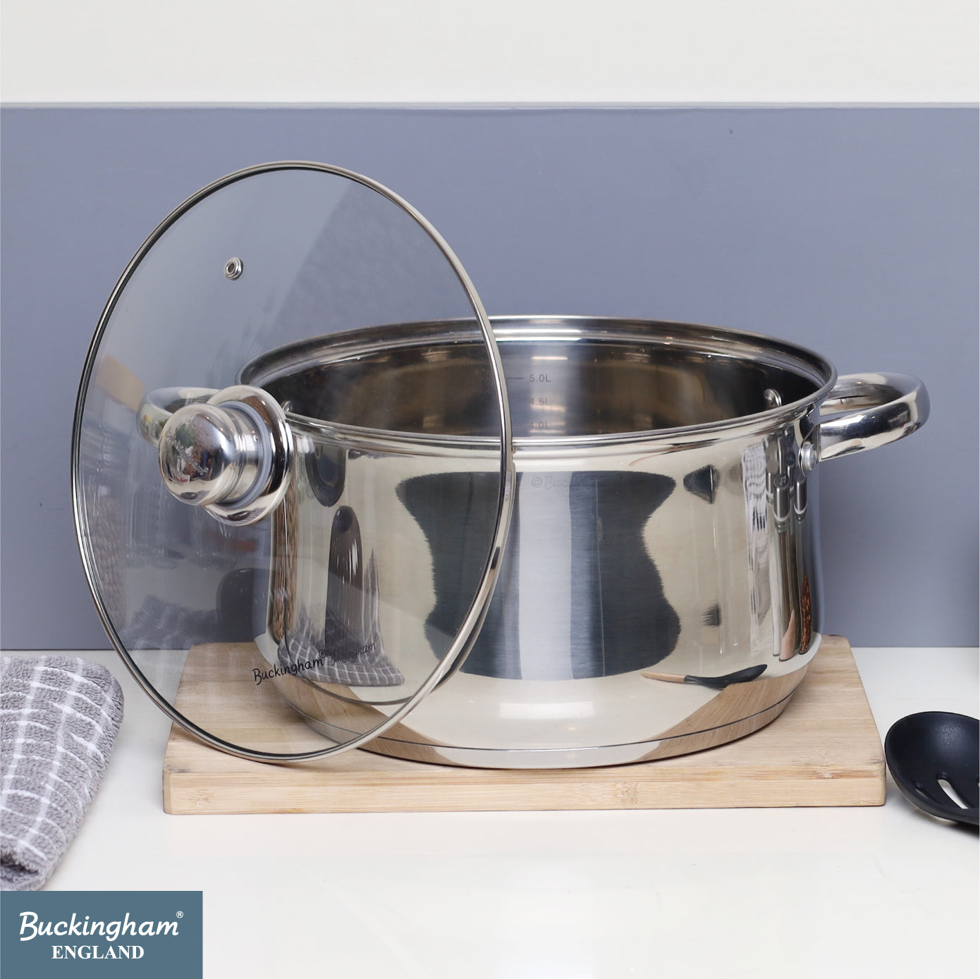 Buckingham Stainless Steel Casserole Pan with Tempered Glass Lid