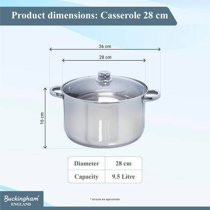 Buckingham Stainless Steel Casserole Pan with Tempered Glass Lid