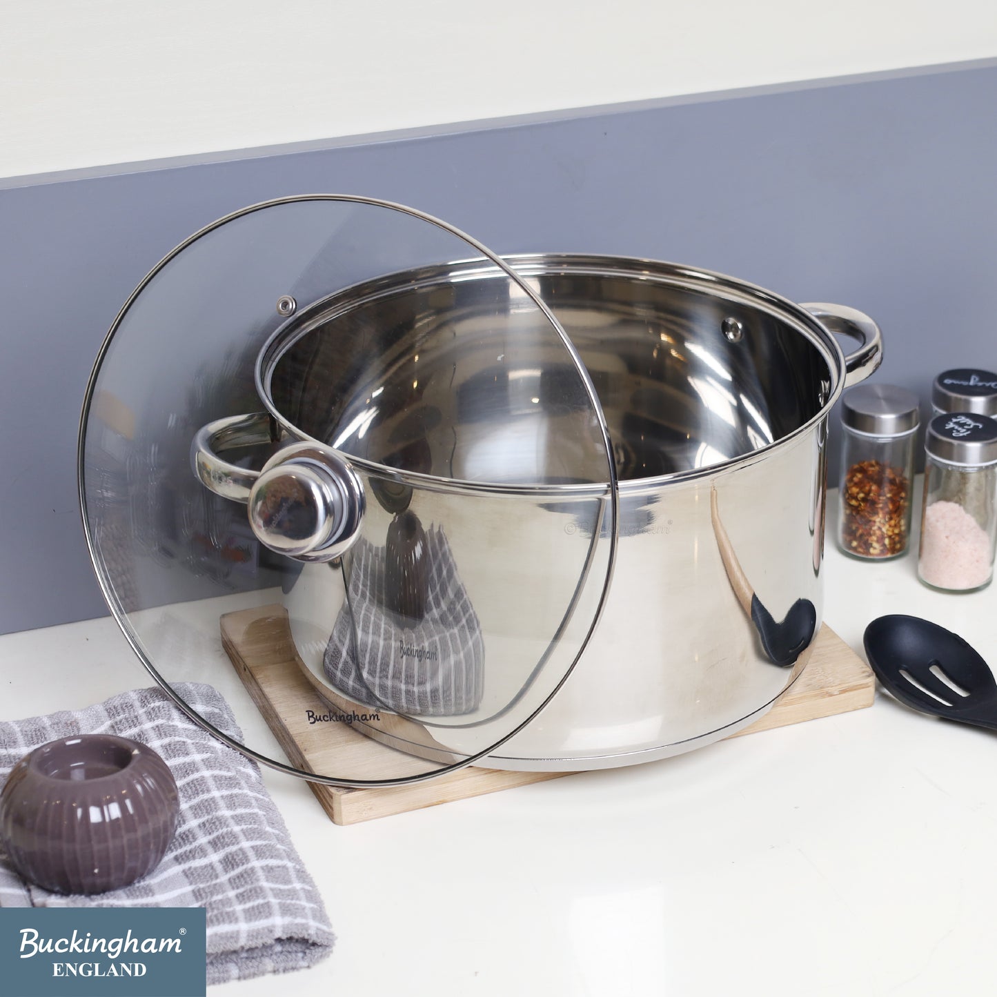 Buckingham Stainless Steel Casserole Pan with Tempered Glass Lid