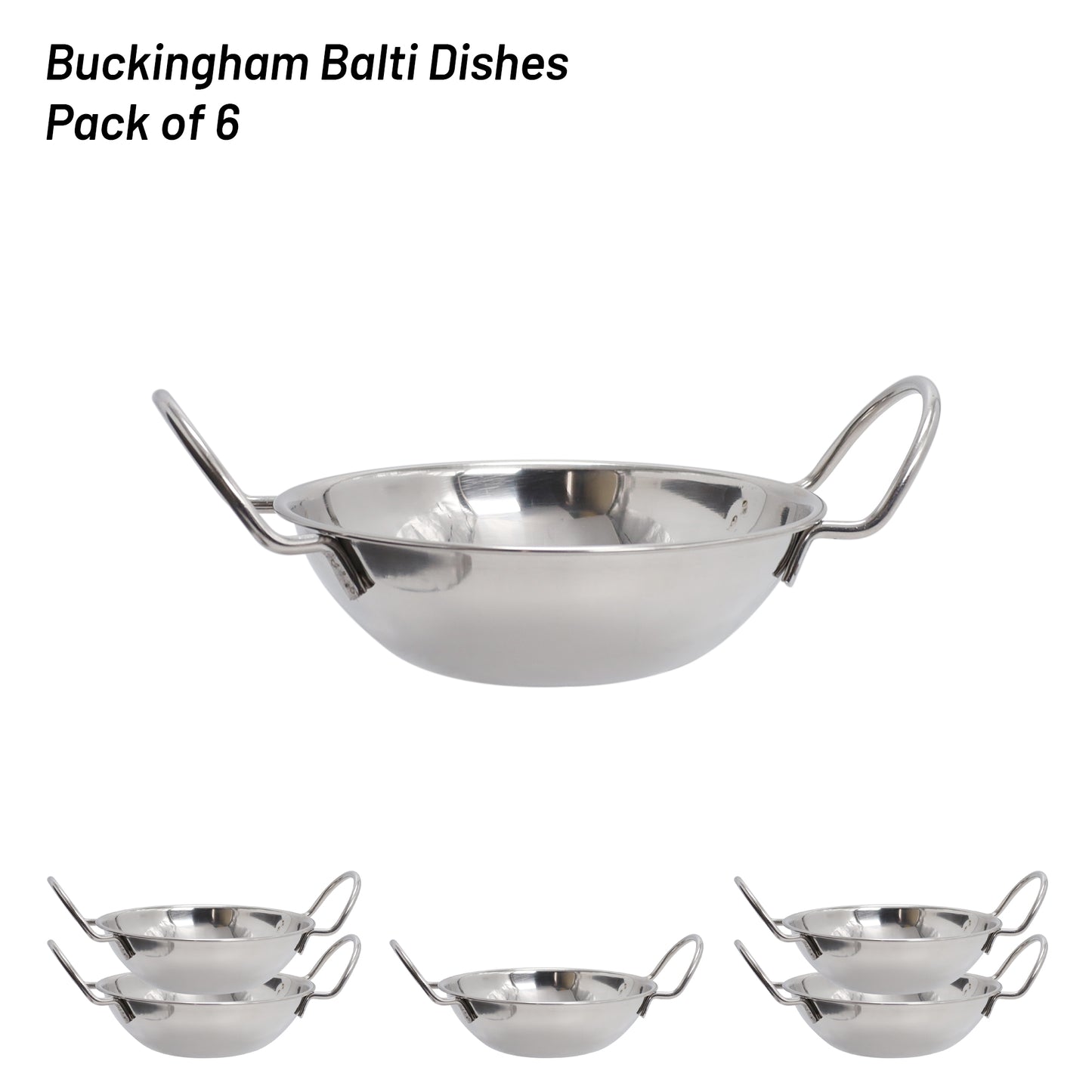 Buckingham Pack of 6 Stainless Steel  Balti Dish 15 cm